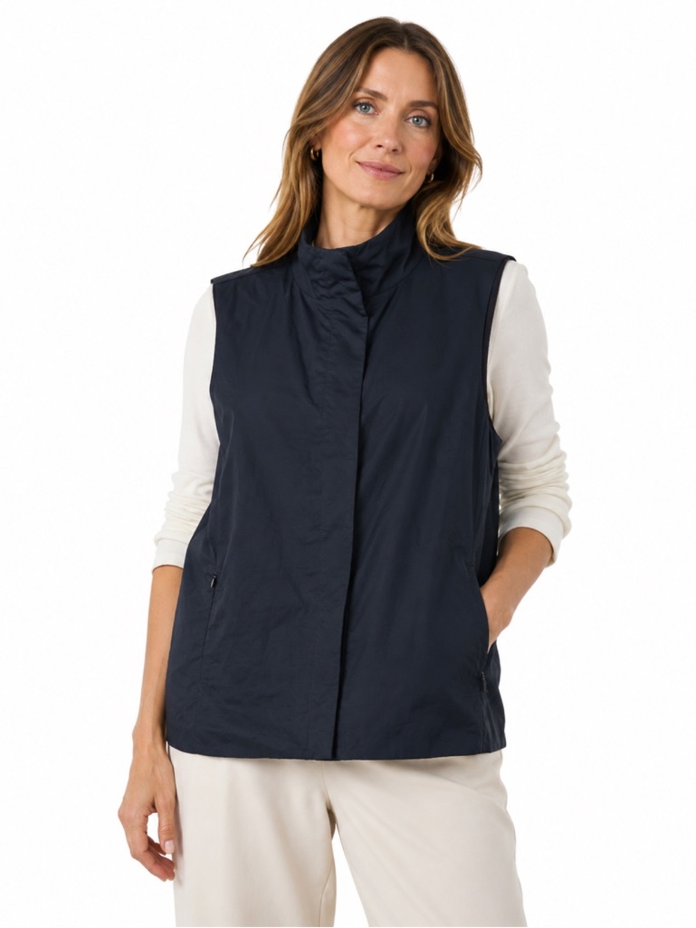 Eileen Fisher Vest Sz S Polar Fleece Lining Snap Closure Winter Layers Gorpcore